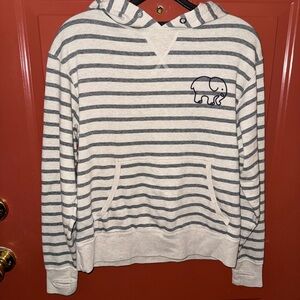 ivory ella Cream and Gray Striped Hoodie with Elephant Logo